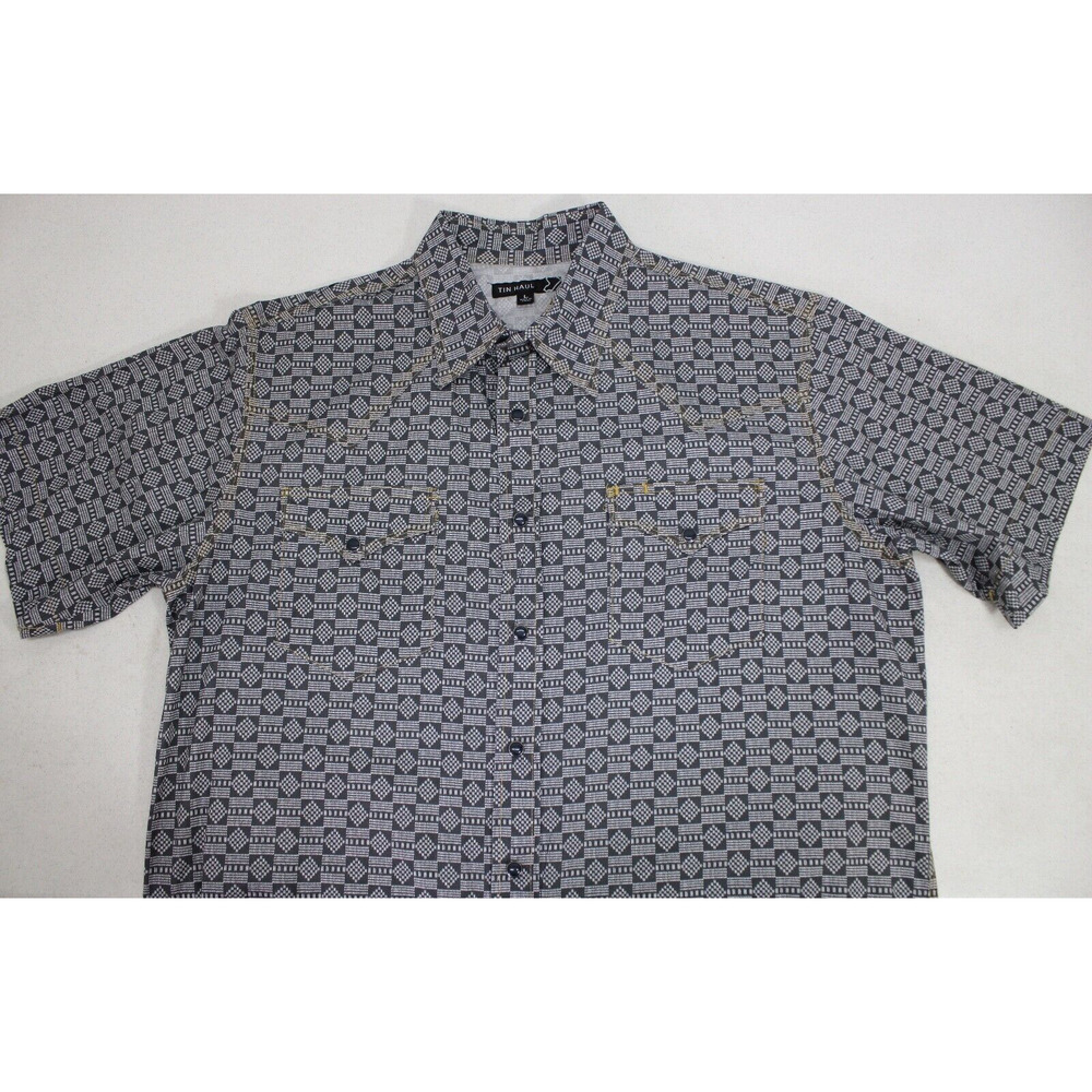 TIM HAUL Short Sleeve Western Shirt Pearl Snap Gray Print Mens Large